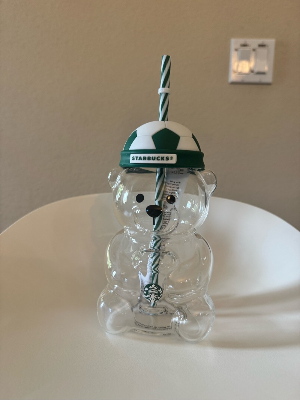 Starbucks 2026 WorldCup Limited Soccer Glass Bear Tumbler Cup with Straw